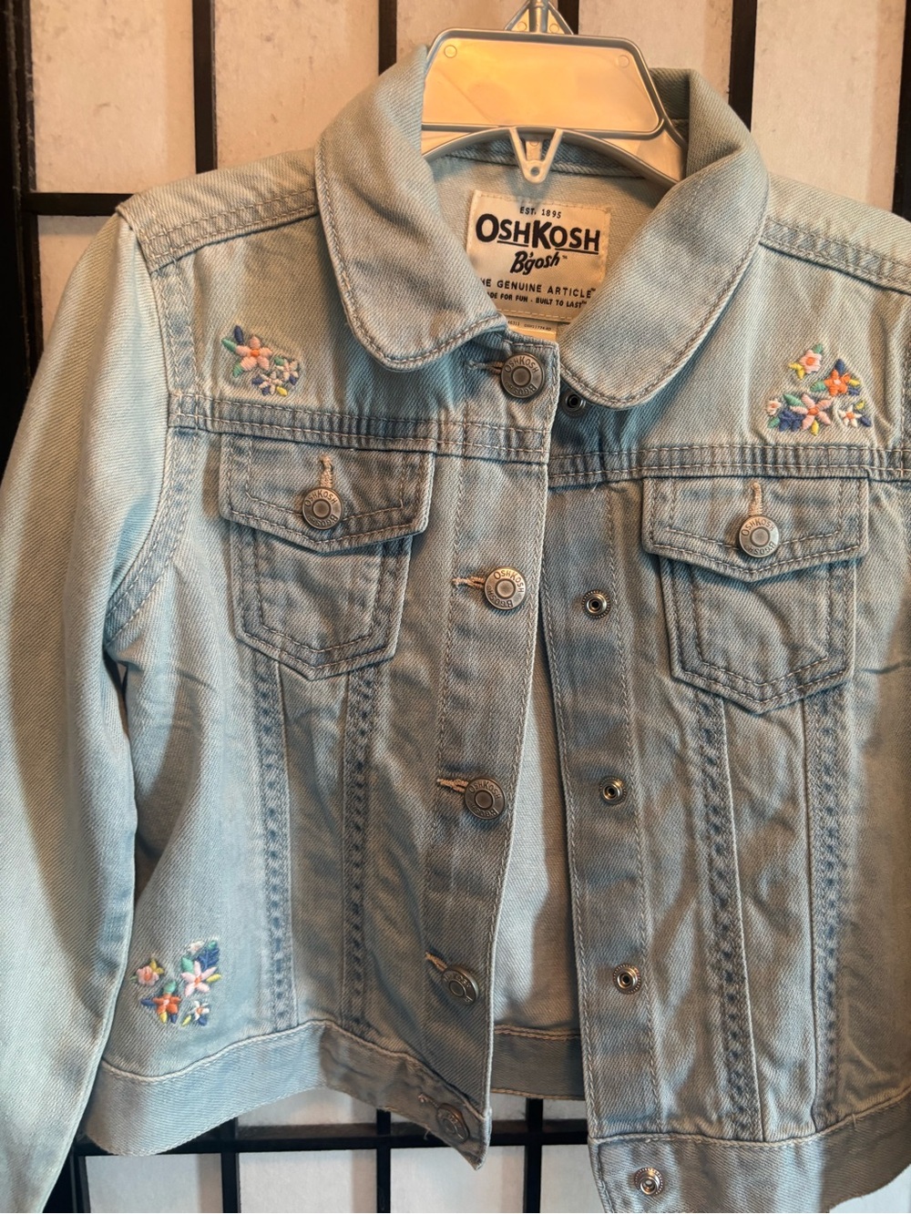 Girls OshKosh B'gosh Light Blue Denim Jacket with Floral Embroidery